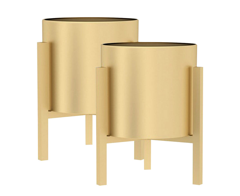 2X Gold Painted Iron Plant Stand 30cm Frame 20cm Enamel Pot Indoor Corner