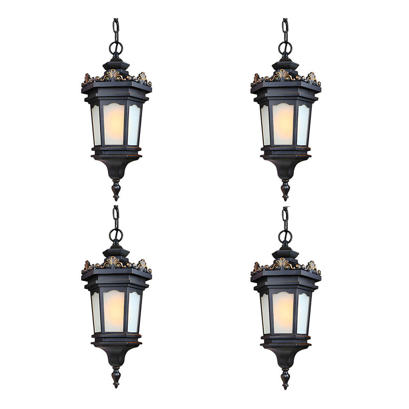 4X Chandelier Aluminum And Glass 25x54.5cm Outdoor Hanging Lantern Black