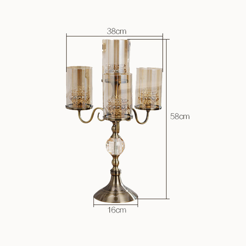 58cm 4-Slots Iron Glass Candlestick Candle Holder Bronze Home Decor Centerpiece