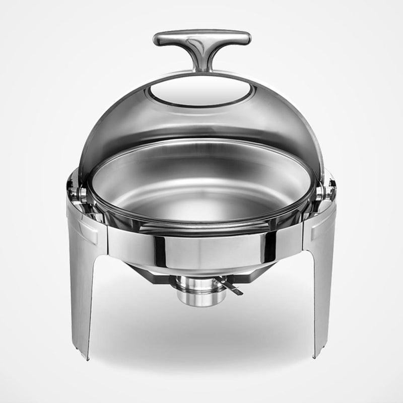 6L Round Chafing Dish Stainless Steel Glass Roll Top Food Warmer