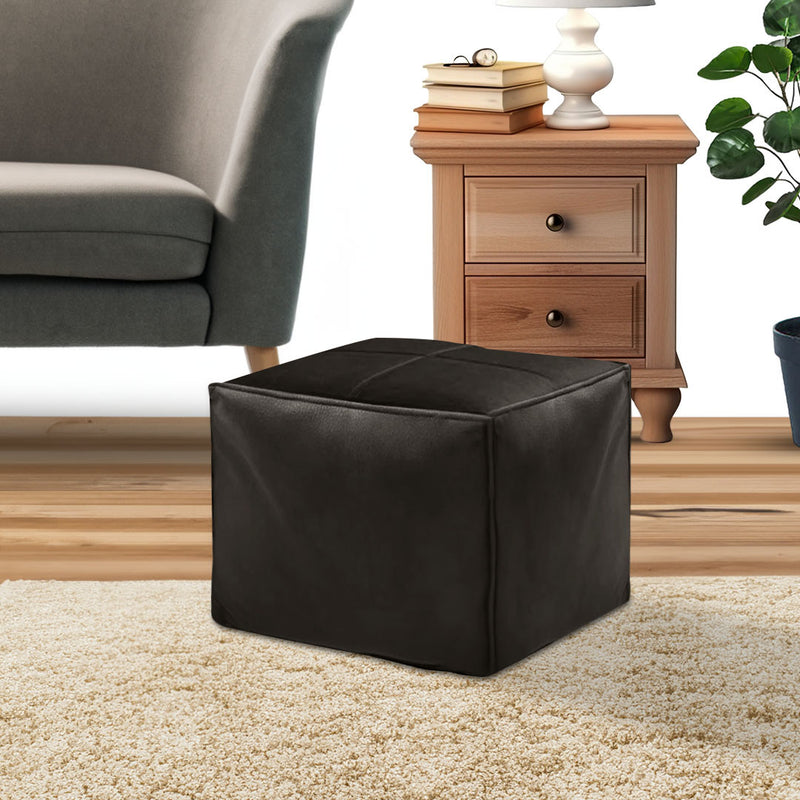 2X Leather Pouffe Cushion 40cm EPP Insert Black Plush Support