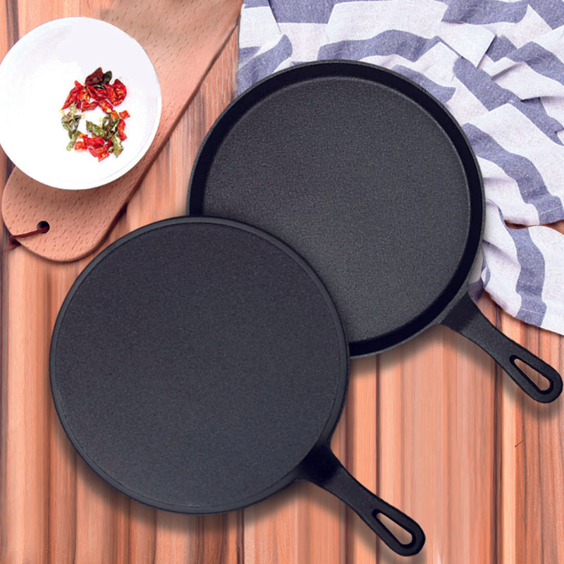 26cm Round Cast Iron Skillet Frying Pan Non-Stick Griddle Black