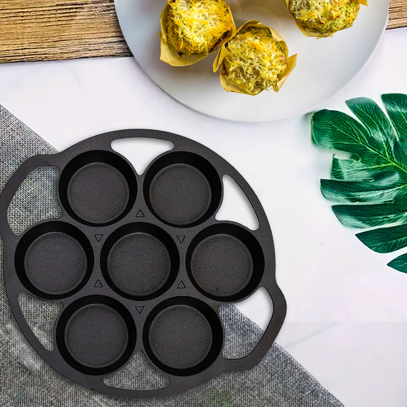 2X Cast Iron Takoyaki Fry Pan 32cm 7 Hole Nonstick Grill Mold Kitchen Tool