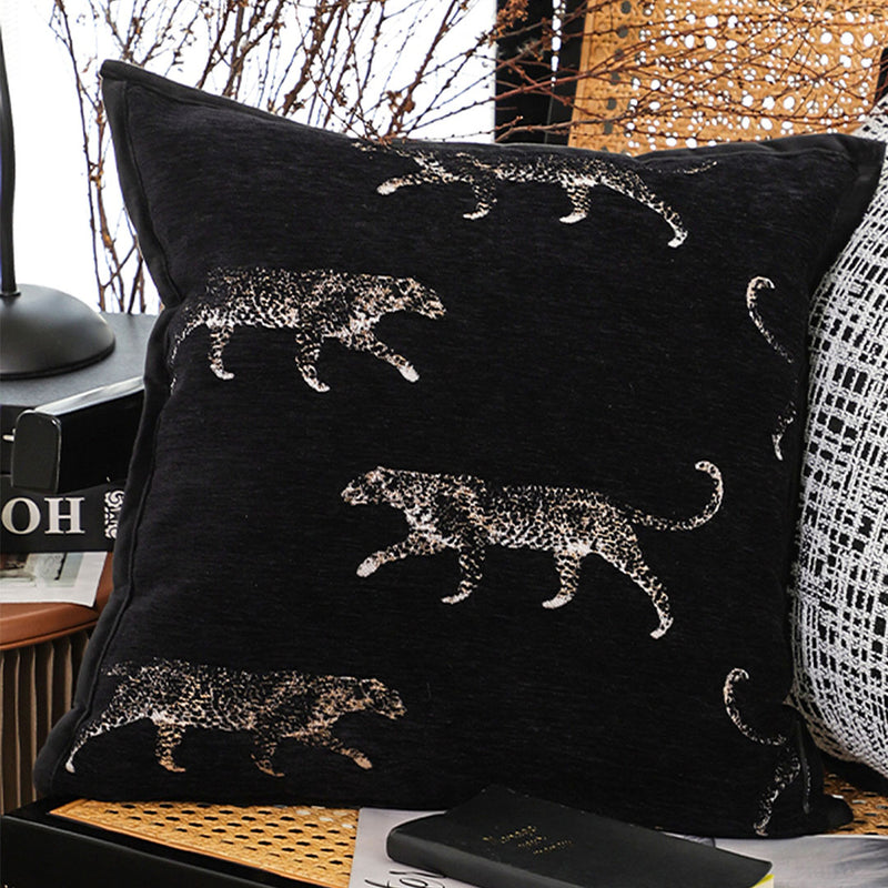 45cm Vintage Leopard Print Velvet Square Black Throw Pillow Cushion