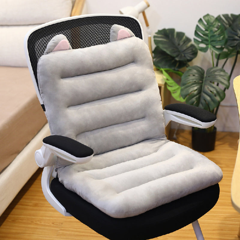 Grey Siamese Cushion With Cat Ears Office Chair Back Waist Support Decor 80cm