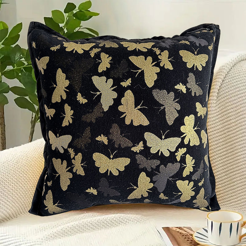 2X 45x45cm Velvet Plush Throw Pillow 15cm Thick Vintage Butterfly