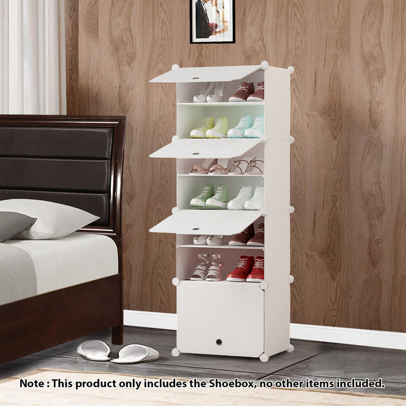 7 Tier Shoe Rack Organizer White PP Plastic Stackable Cabinet with Cover