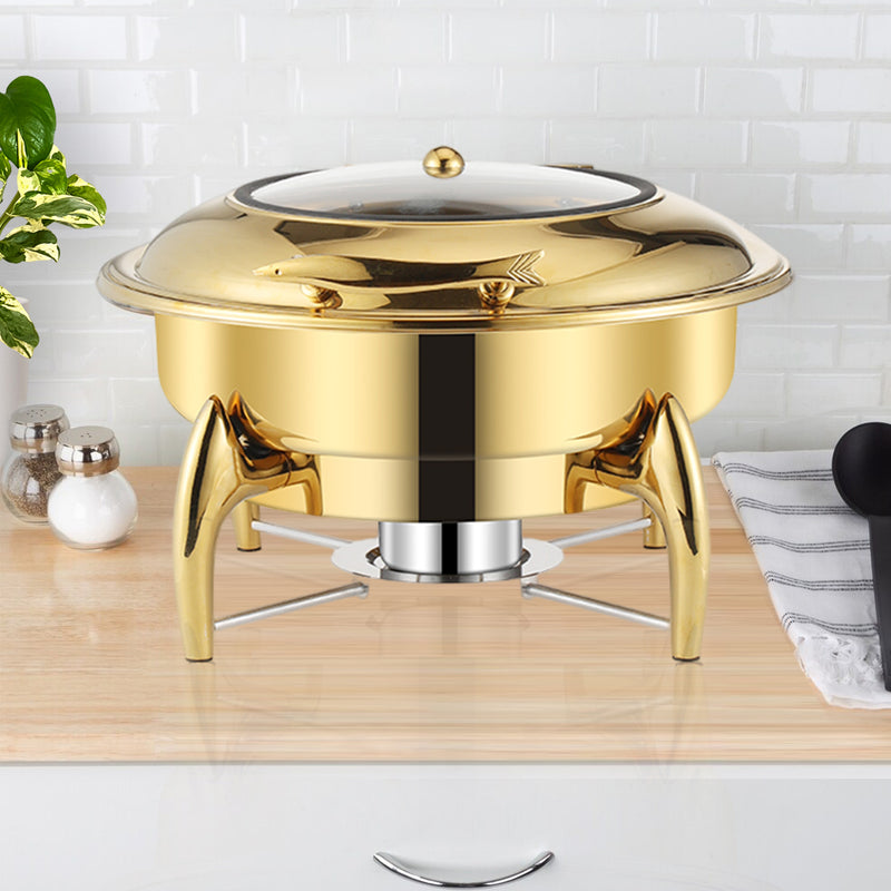 2X Gold Plated Stainless Steel Round Chafing Dish Buffet Warmer 6L With Lid