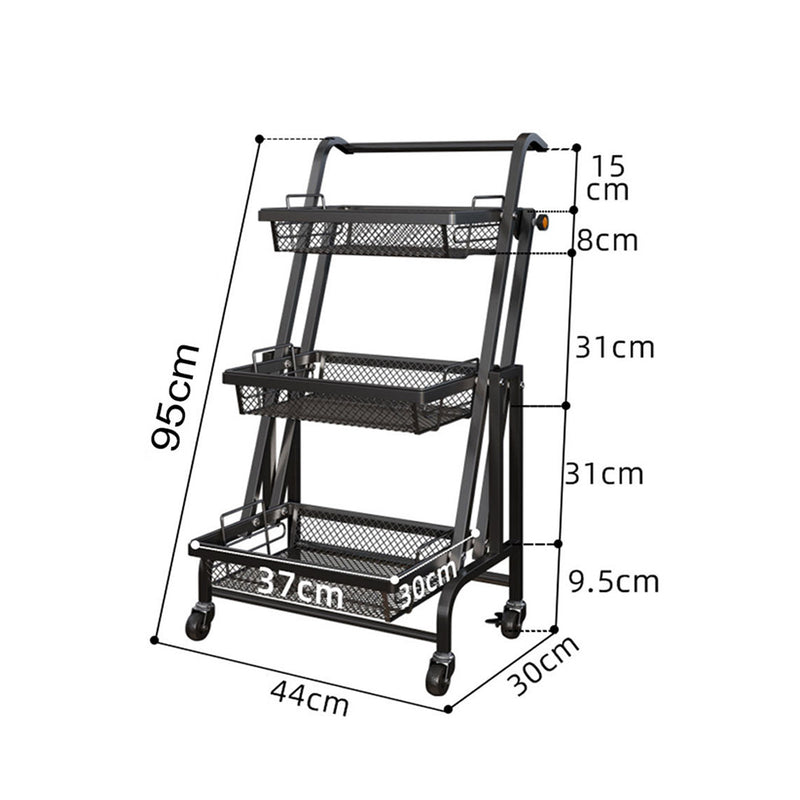 2X 3 Tier Carbon Steel Kitchen Cart Mesh Shelves Adjustable Black Wheels