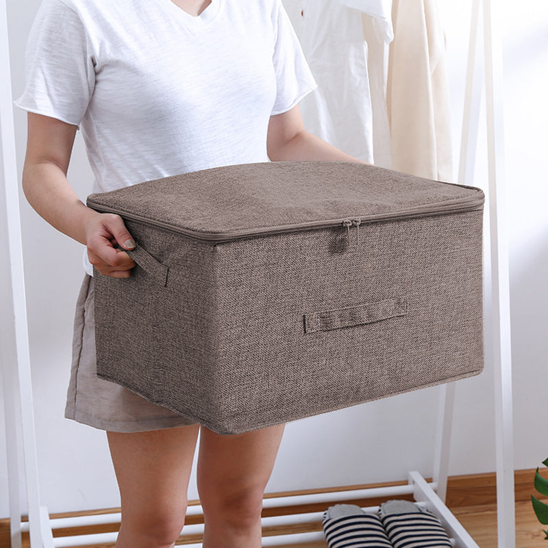 Large Foldable Storage Box 45cmx35cmx25cm Polyester Cotton Coffee Double Zipper
