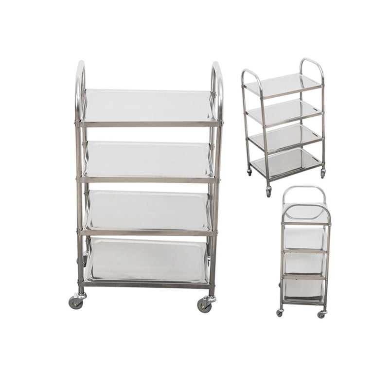 2X 4 Tier Stainless Steel Utility Cart 950x500x1220 2 Inch Tpr Wheels