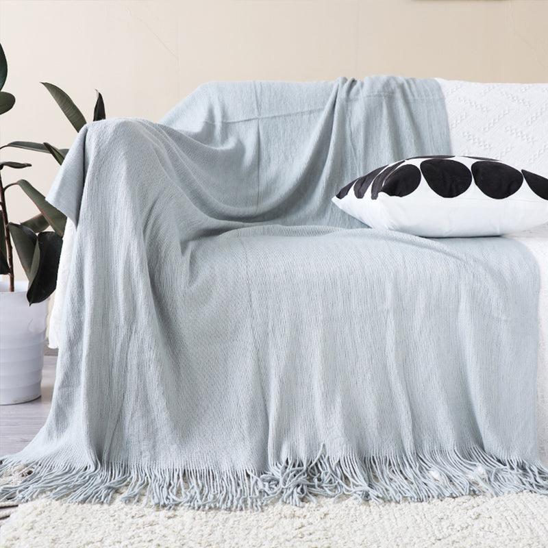 2X Grey Acrylic Knitted Throw Blanket 130x220cm Fringed Cozy Home Decor