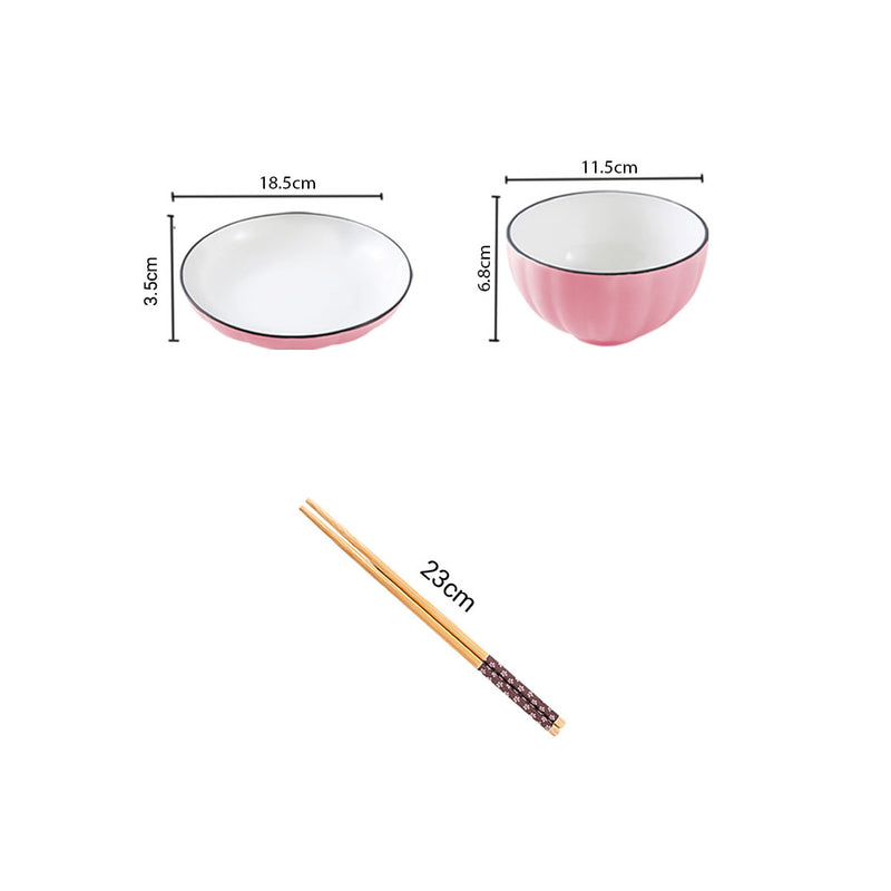 Pink Ceramic Dinnerware Set of 10 Japanese Style Soup Bowl Plate Kitchen Decor