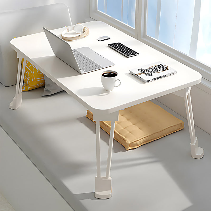 White Portable Folding Bed Table Adjustable Desk Cup Holder Particleboard Metal