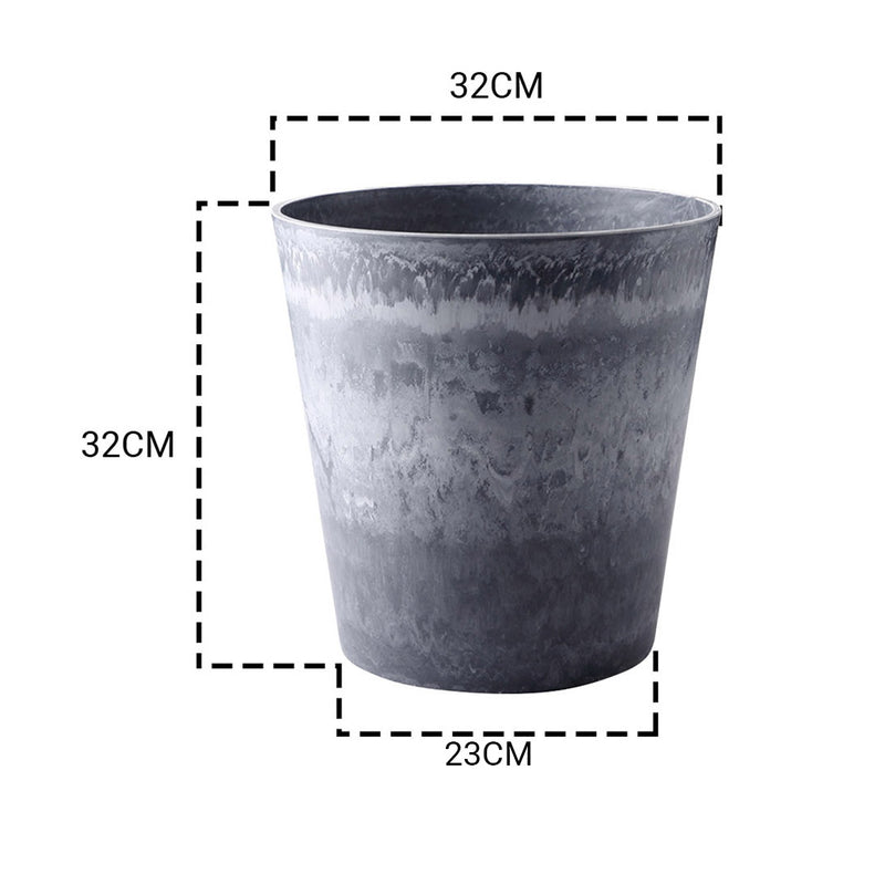 2X 32cm Tapered PP Resin Planter Weathered Grey Concrete Look Home Office