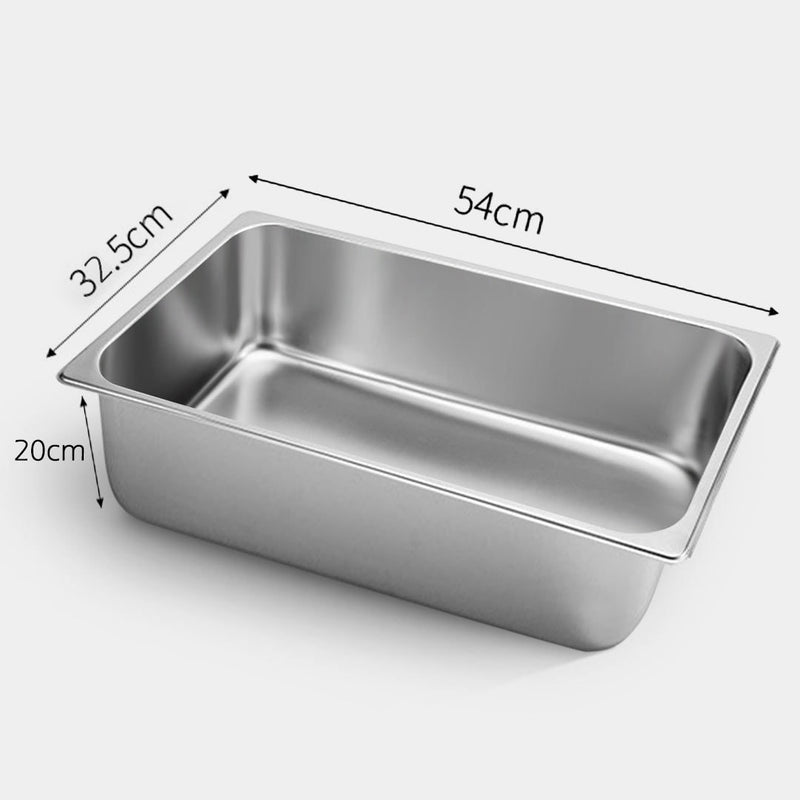 2X 1/1 Full Size Gastronorm Pan Stainless Steel 53x32.5x20cm Deep Stackable