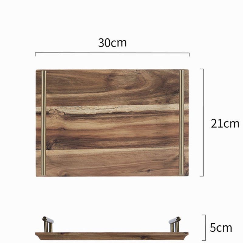 2X 30cm Acacia Wood Rectangle Serving Tray Charcuterie Board Iron Handles Brown