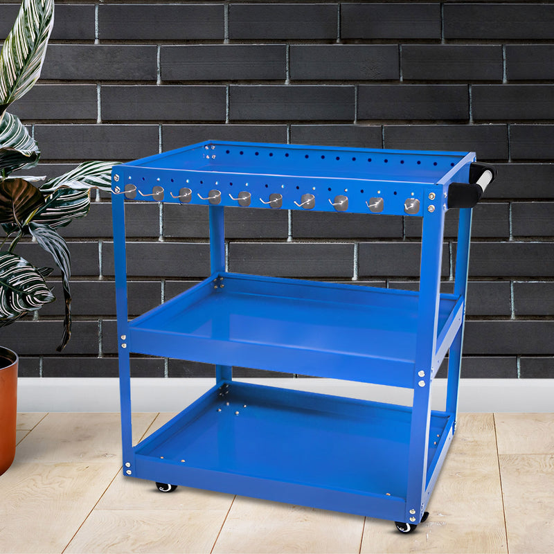 2X 3 Tier Tool Cart Cold Rolled Steel 66x36x73cm 40kg Per Tier Blue Hooks