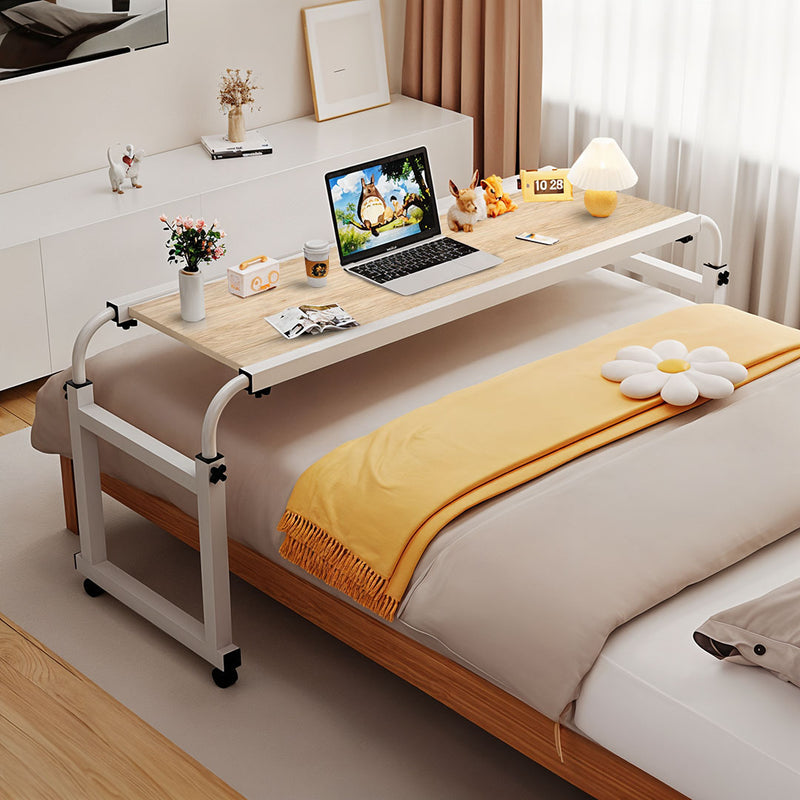 Wood Bed Desk Table 120x45cm Extendable 120 To 210cm Height 65 To 95cm Wheels