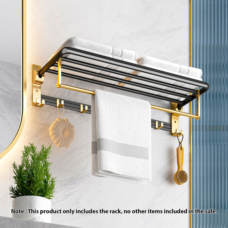 63cm Wall Mounted Double Pole Aluminum Towel Rack Black Gold Rust Proof