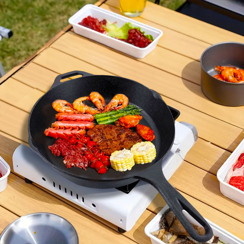2X 30cm Cast Iron Frying Pan Skillet Sizzle Platter with Helper Handle