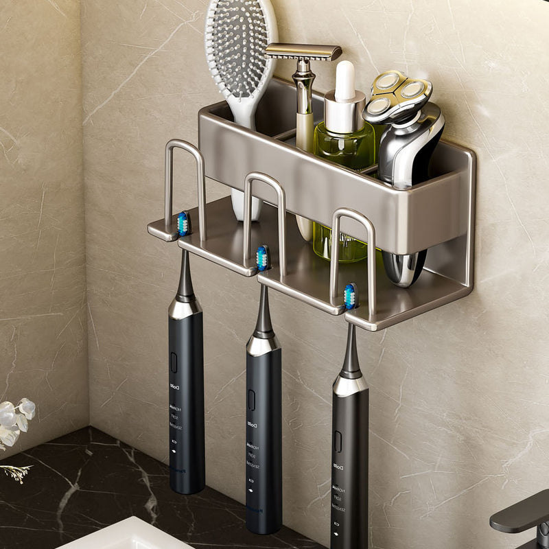 2X 21cm Wall Mounted Aluminum Bathroom Storage Rack Adhesive Gray Rust Proof