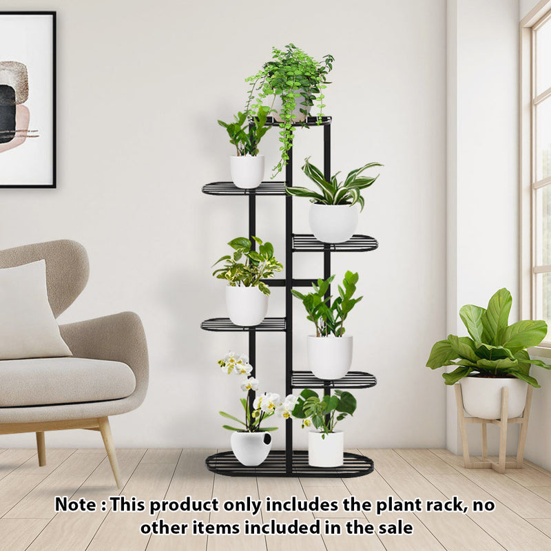 2X Black Metal Plant Stand 7 Tier 8 Pots Space Saving Tall Narrow