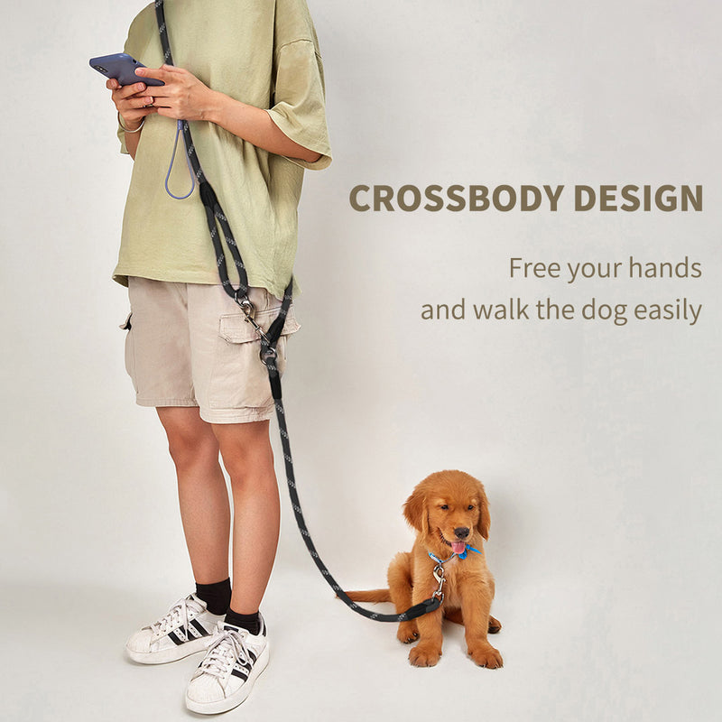 220cm Polyester Rope Double Ended Hands Free Dog Cat Leash Black
