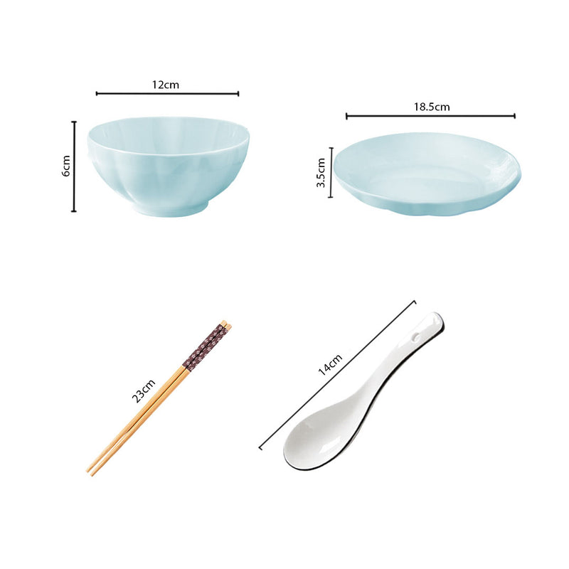 Light Blue Ceramic Dinnerware Set of 4 Soup Bowl Plate Server Kitchen Decor