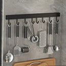 Wall Mounted Kitchen Utensil Rack Aluminum 41cm Space-Saving With Hooks Black