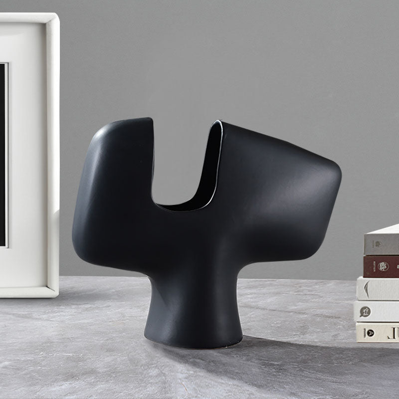 2X Black Ceramic Modern Curved Decorative Vase 44X35cm Sculptural Accent