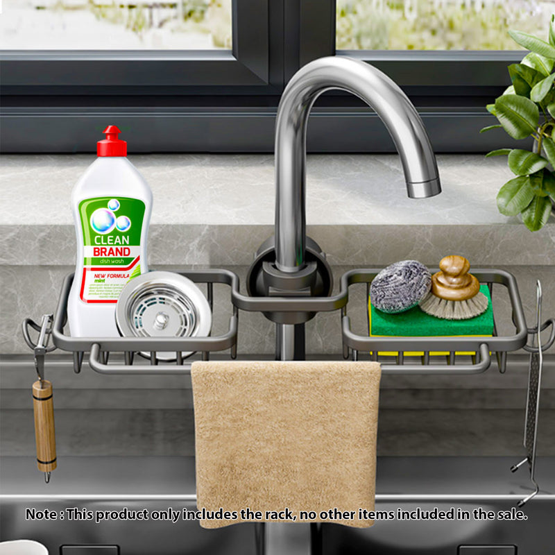 Faucet Sink Organizer Aluminum 37.5x16x6.8cm Rust Proof With Towel Bar Dark Grey