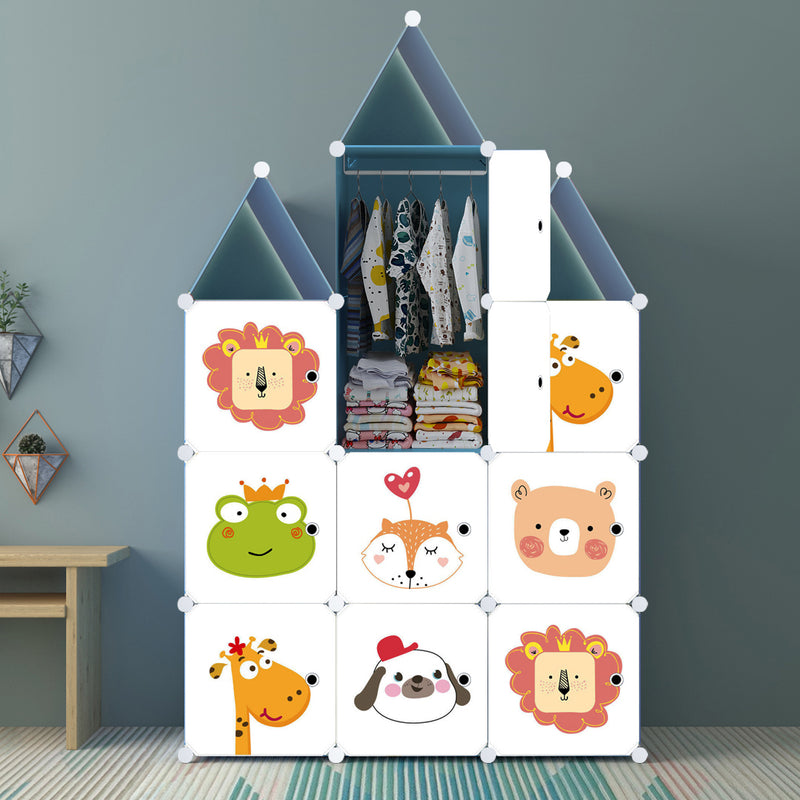 10 Cubes Portable Wardrobe Diy Animal Design Plastic White 110.5x37x165cm