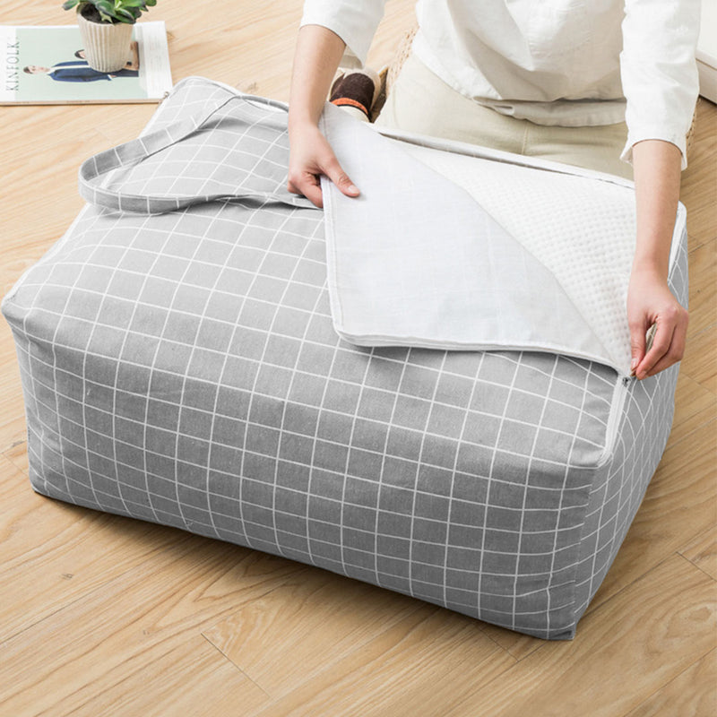 Grey Plaid Large Travel Storage Bag Double Zipper Foldable Organizer 60cm