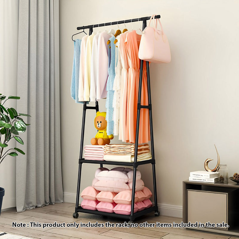 2X Black Clothes Shoe Rack Triangular Storage Organiser with Wheels