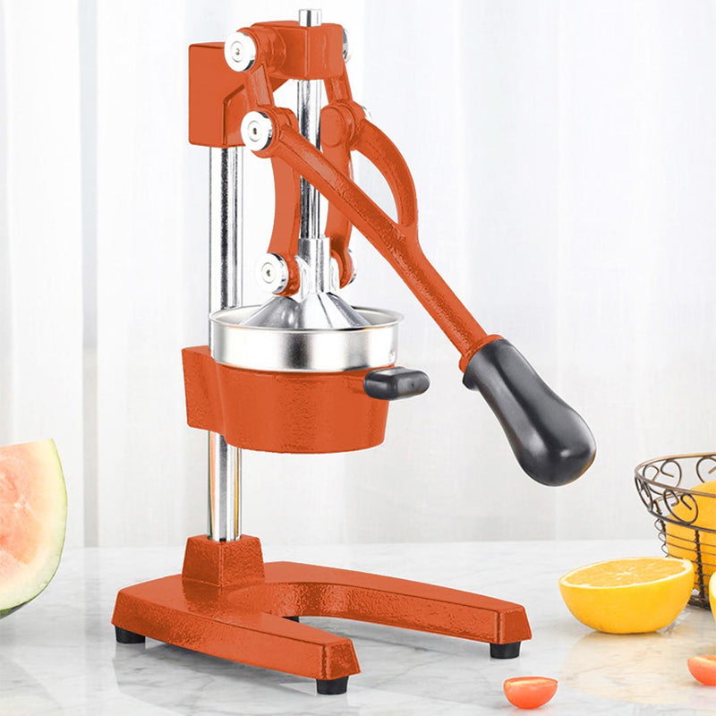 Commercial Manual Hand Press Juicer Cast Iron Base 304 Stainless Steel Cone Orange