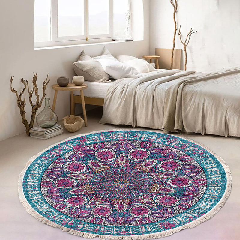 120cm Mandala Round Area Rug Polyester Fiber Anti Slip Backing Living Room