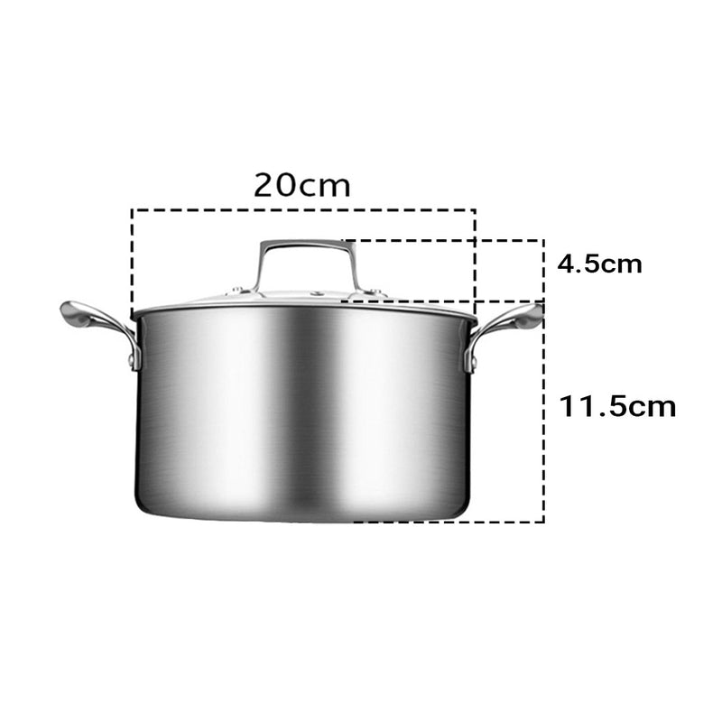 20cm Stainless Steel Stockpot Thick Bottom Glass Lid Heavy Duty 18/10 Soup Pot