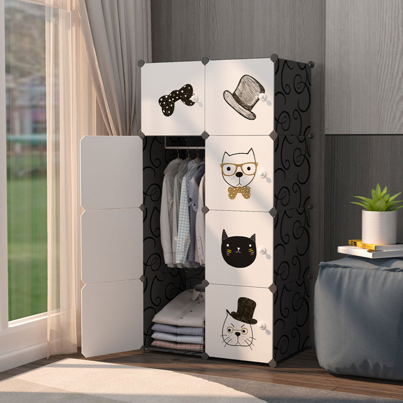 8 Cubes Portable Wardrobe Polypropylene Plastic Modular Closet 75x37x146cm Black