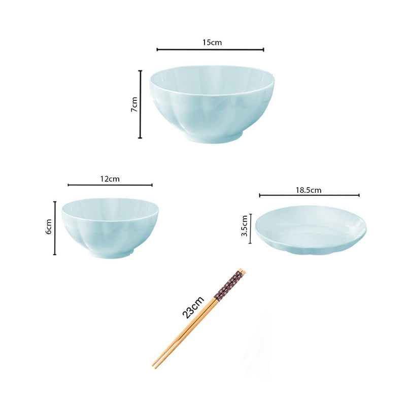 Light Blue Japanese Style Ceramic Dinnerware Set of 12 Bowls Plates Noodle