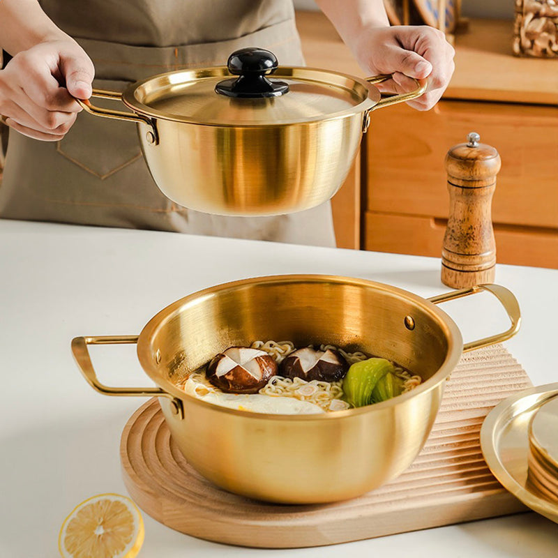 18cm Stainless Steel Ramen Pot Korean Style Yellow With Lid