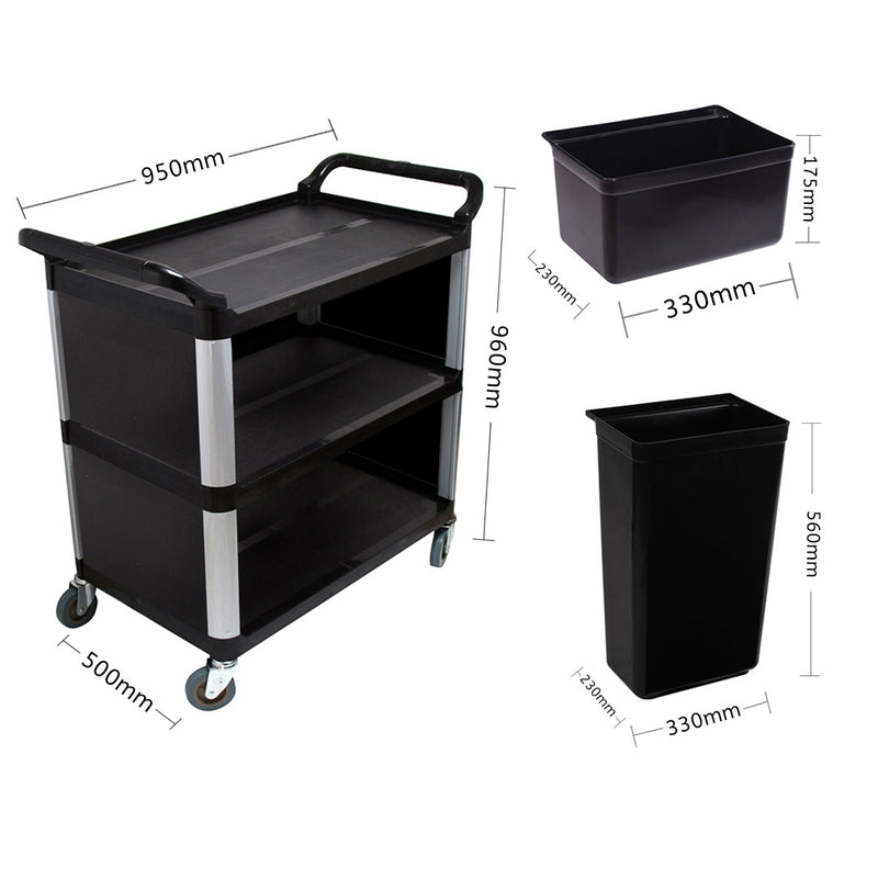 3 Tier Covered Food Waste Cart Pvc 950x500x960Mm Bins 4 Inch Tpr Wheels