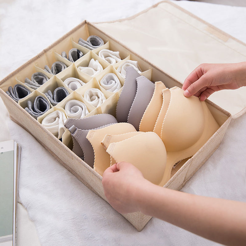 Beige Flip Top Underwear Organizer Box Foldable 44cm X 29cm X 13cm Pp Fabric