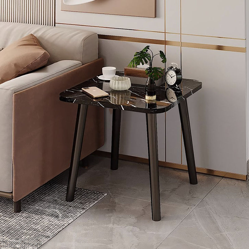 2X Black Ceramic Side Table Stone Pattern 40x40x42cm Metal Legs