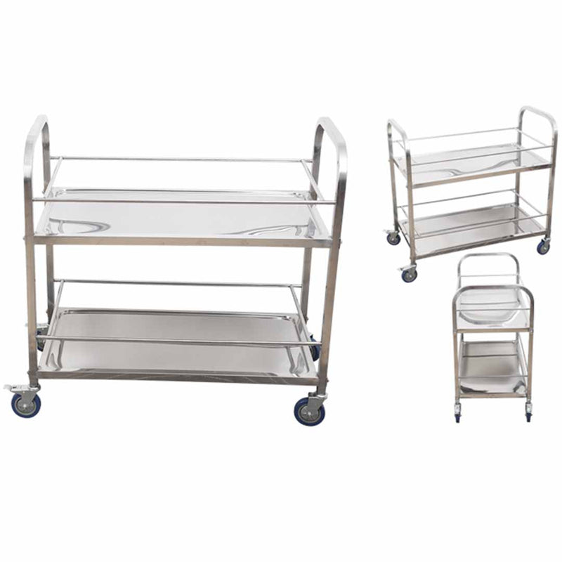 2 Tier Stainless Steel Utility Cart 85x45x90cm Locking Wheels Easy Assembly