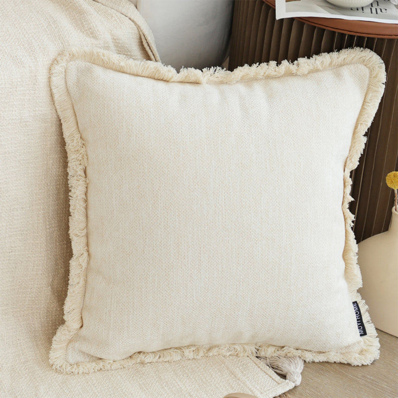 2X 45X45X14Cm Chenille Throw Pillow Square With Tassels White Polyester