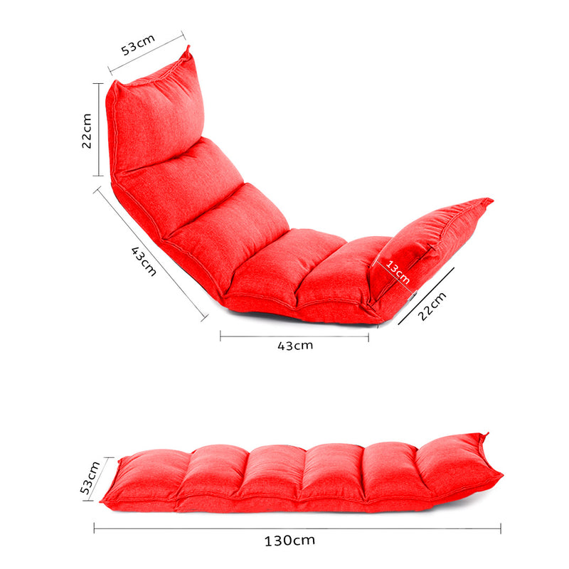 4X Foldable Leather Floor Chair 130 X 53 X 13Cm 5 Angle Adjustable Recliner Red