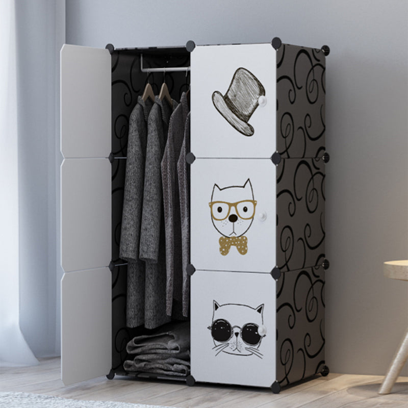 6 Cubes Portable Wardrobe Plastic Storage Organizer Black 75x37x110.5cm