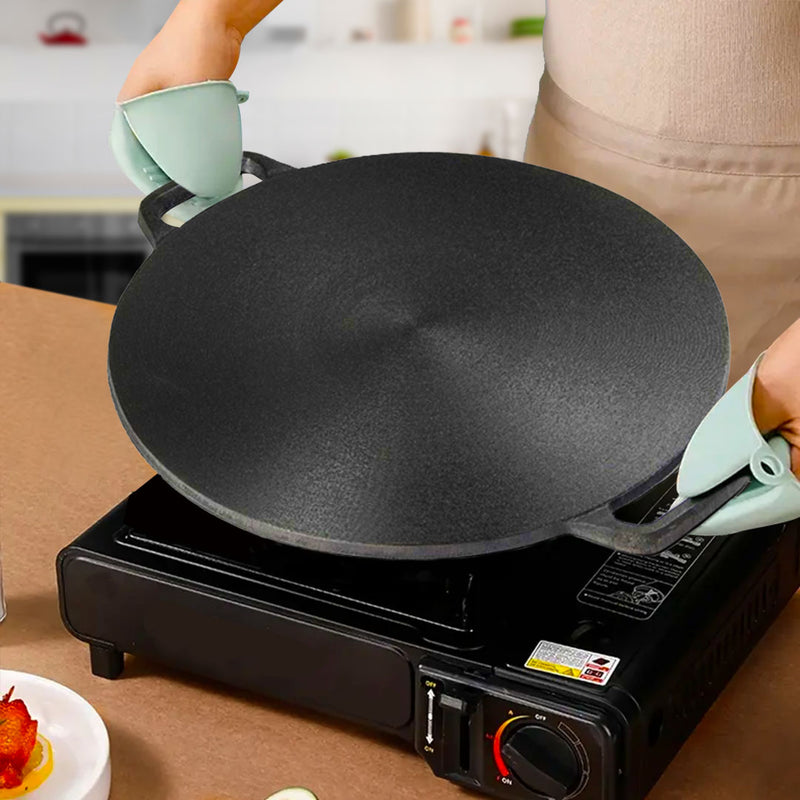 2X 33cm Cast Iron Crepe Pan Induction Ready Preseasoned Nonstick