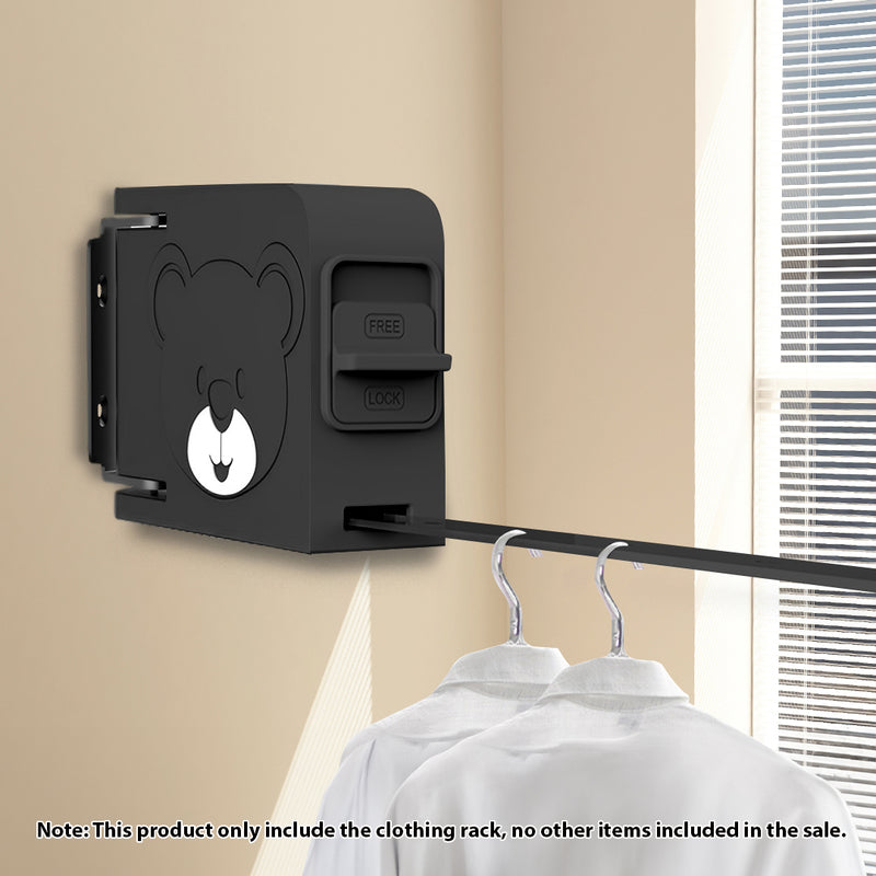 Wall-Mounted Clothes Line Rack Retractable Foldable Space-Saving Black 160mm